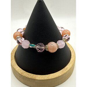 Pink & Orange Beaded Stretch Bracelet Glass & Acrylic Bracelet